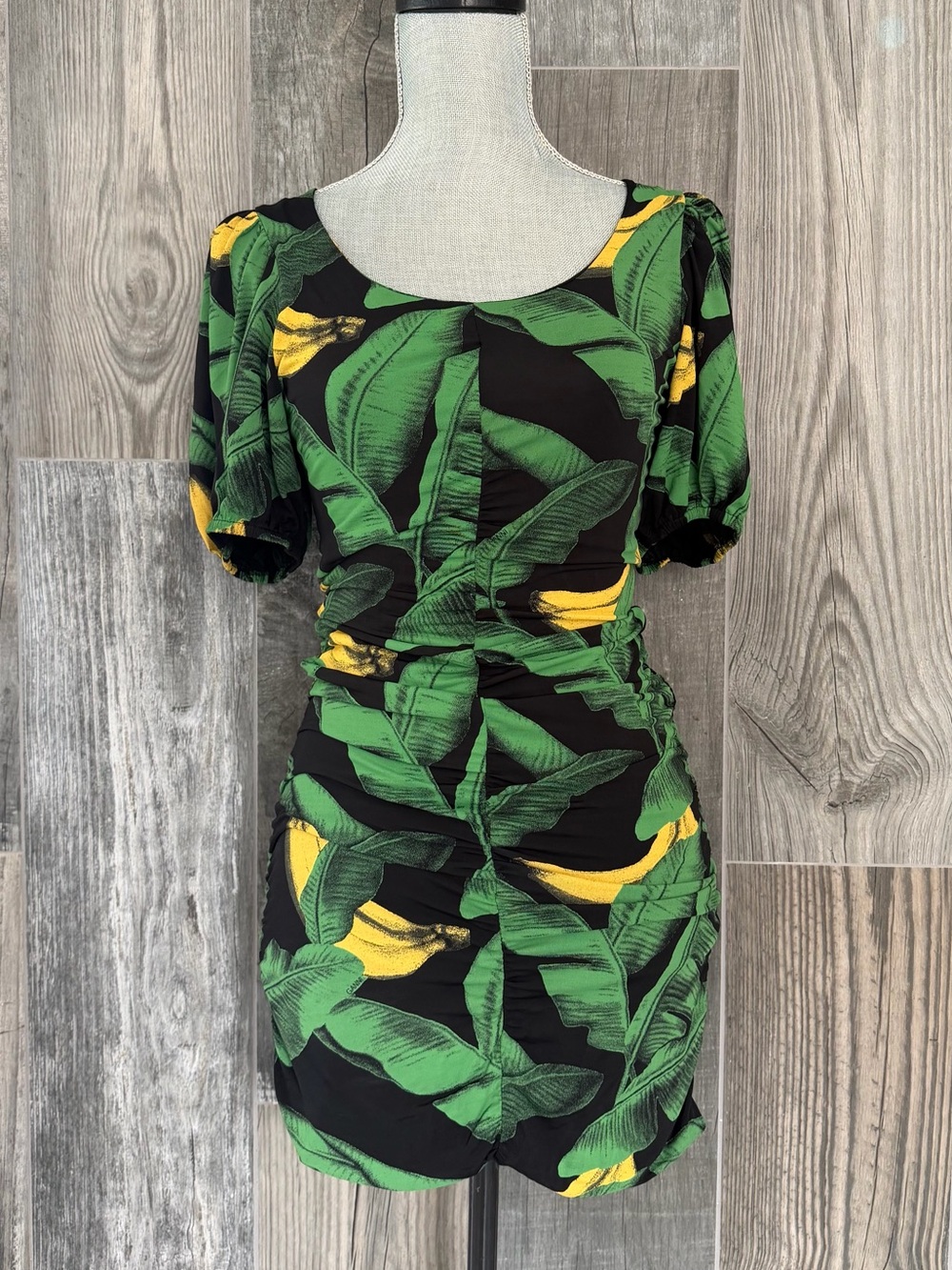 Ganni Banana Print Puff Sleeve Dress